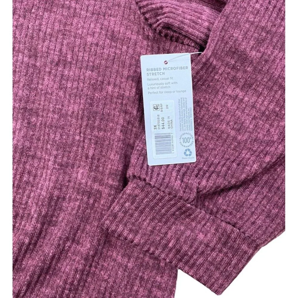 Jockey Lounge Sweater Sz 3X Ribbed Microfiber‎ Stretch Button Up Maroon L/S NWT